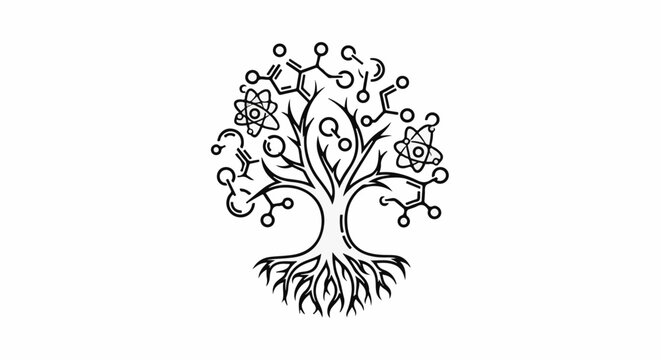 Scientific tree of life with atoms and molecular structures