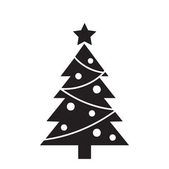 Fototapeta premium Minimalist Christmas Tree Vector Icon Black Silhouette with Decorative Ornaments and Top Star Graphic Symbol for Holiday Season Celebration and Festive Seasonal Design