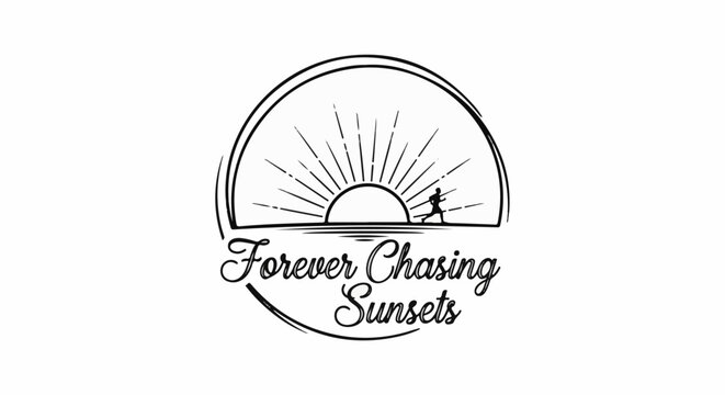 Silhouette of a runner chasing a stylized sun setting over water