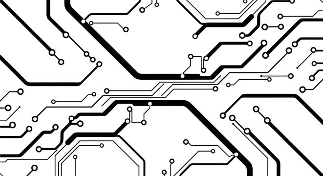 detailed circuit board schematic with microchips and electronic pathways