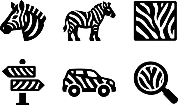 Zebra Wildlife and African Safari Black Silhouette Icons