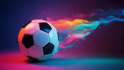 Fototapeta premium Soccer ball with colorful smoke