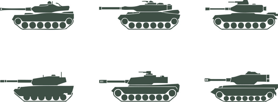 Military tanks in various positions and angles for graphic design and illustration purposes  military vehicles