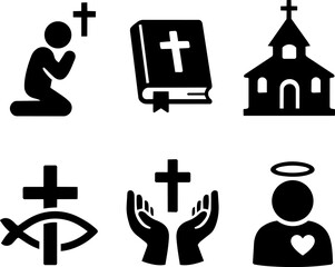 Naklejka premium Christianity and Faith Black Silhouette Icons. Vector