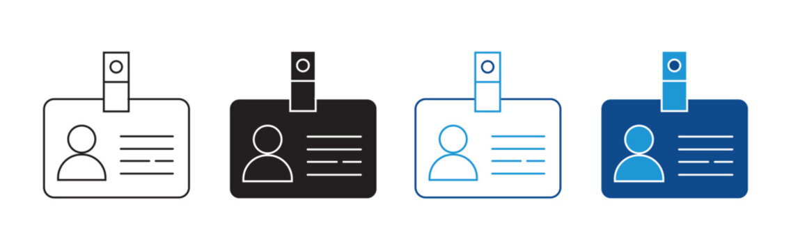ID badge icon set employee identification and access card symbols in outline and solid style vector illustration collection