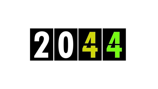 2044 changing calendar icon animation with white background.Flip countdown timer with changing numbers of year.