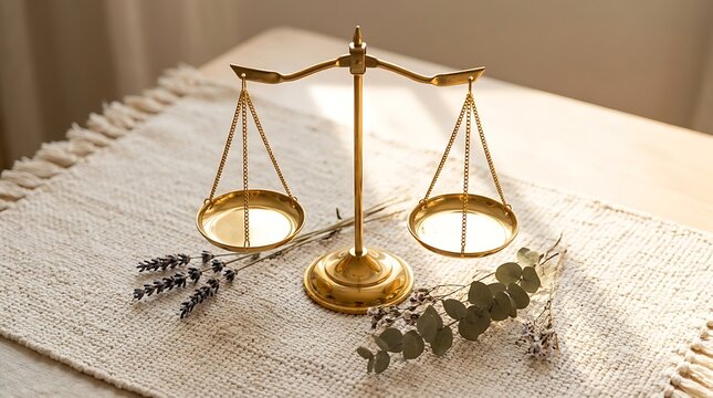 A gleaming antique brass balance scale on a pure white background, symbolizing justice, equality, and legal concepts