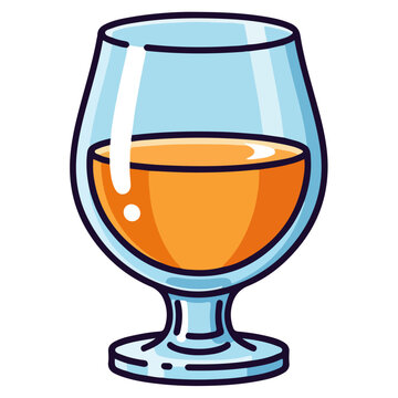 brandy snifter glass with amber drink flat vector illustration