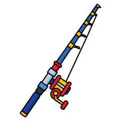 Naklejka premium Colorful Flat Cartoon Fishing Rod Vector Illustration