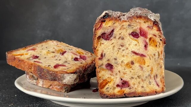 Fruit bread mixed dried fruit fruit cake healthy food tasty snack fresh, delicious, gourmet food background rustic food on a table top view copy space