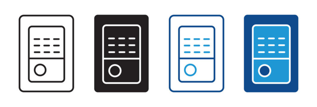 Intercom icon set communication system and building access symbols in outline and solid style vector illustration collection
