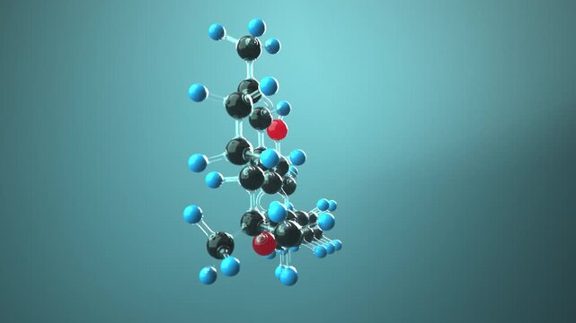THC molecule 3D 4k animation in liquid environment. Endless loop, ProRes 4444.