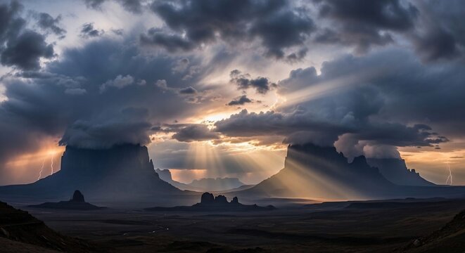 Dramatic landscape with mountains and clouds