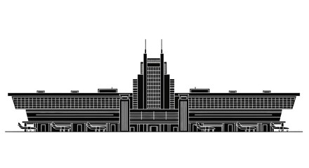 Obraz premium Modern Airport Terminal Building Silhouette Icon on White Background