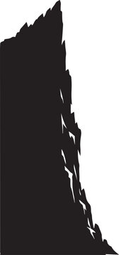 Massive vertical rock cliff face silhouette vector.
