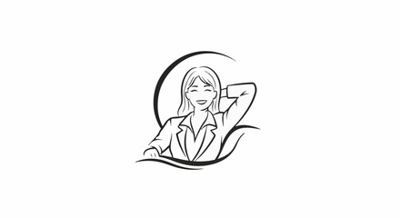 Obraz premium Smiling woman in a suit with hand behind head, curved lines
