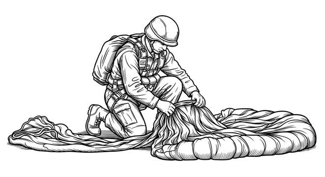 Soldier Untangling Rope Paracord Military Illustration