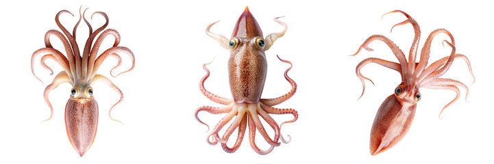 Fototapeta premium Set of a squid in all its intricate glory isolated on a transparent background