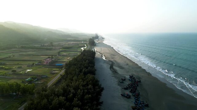 Drone Footage of World&rsquo;s Longest Sea Beach Cox&rsquo;s Bazar with Clouds, Trees and Ocean View