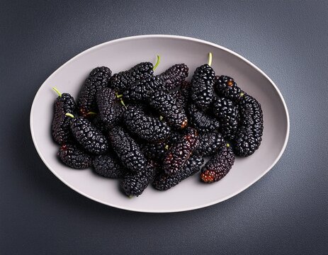 black mulberry fruit oval shape on gray background
