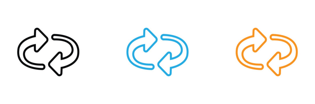 Three colored circular arrow icons on white background for business and design use
