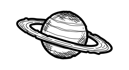 Hand-Drawn Saturn Planet with Rings, Sketch Style, Isolated © emal