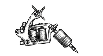 Vintage Tattoo Machine Drawing, Ink Art, Tattooing Equipment © emal
