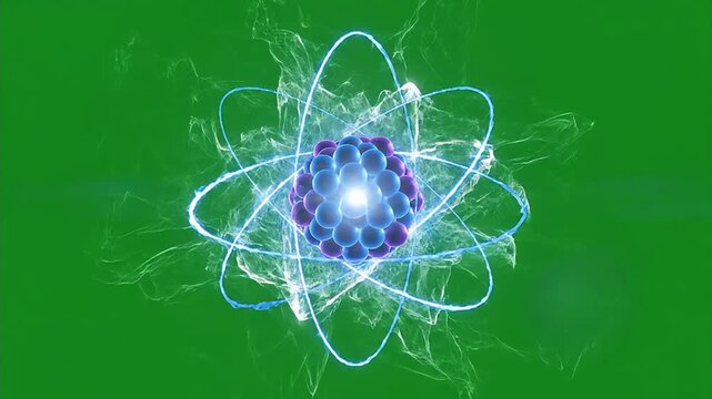 3D Atomic Model with Glowing Electron Paths on Green Screen