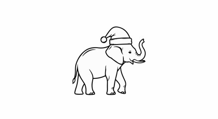 Obraz premium Sketch of an elephant wearing a Santa hat, walking right