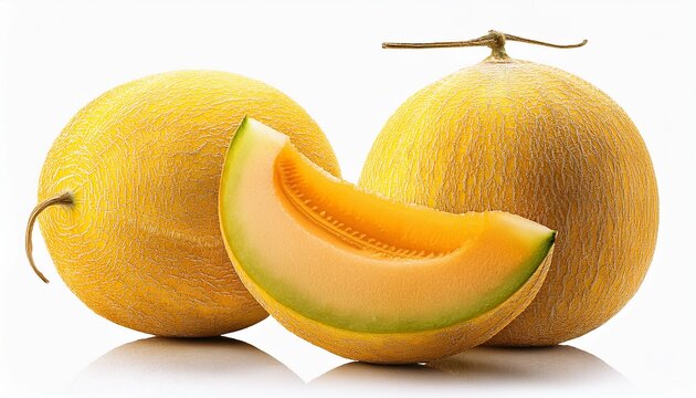 ripe yellow cantaloupe melon isolated on white background