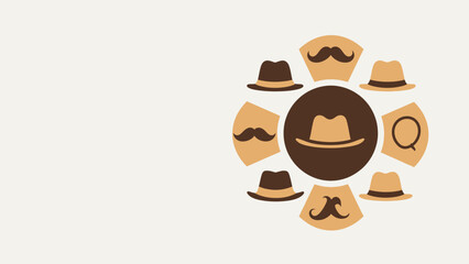 Obraz premium Vintage Detective Agency Concept with Classic Hats, Mustaches, and Magnifying Glass for Investigation and Mystery Solving