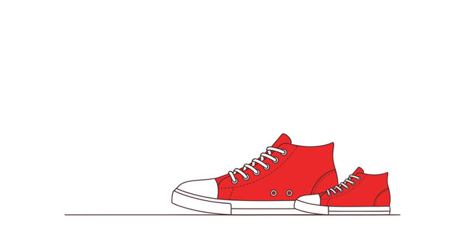 Two red high-top sneakers, one large and one small, symbolizing growth, family, or comparison