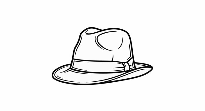 Simple black and white outline drawing of a fedora hat