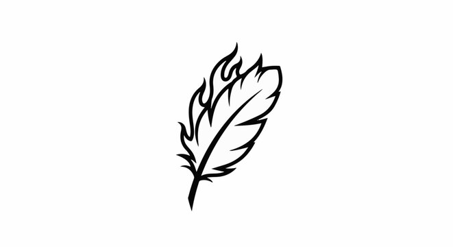 Stylized black feather with flame-like edges on white background
