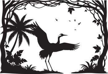 Fototapeta premium Black silhouette of a bird with spread wings standing