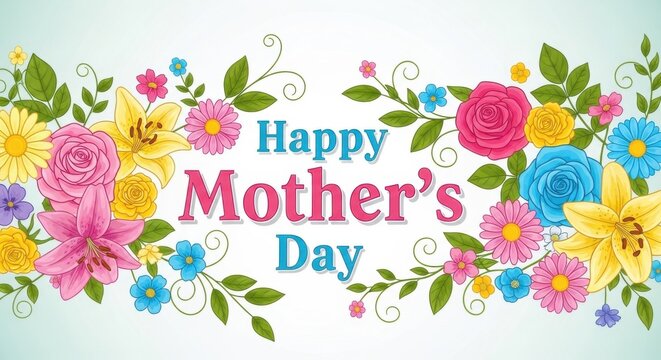 Colorful Mother's Day theme Floral Happy Mother's Day card Festive Holiday celebration template Springtime Flower background design Bright Pink flowers decoration Vibrant Wallpaper Background image