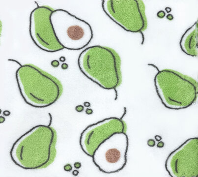 Cute colorful printed art illustration in avocado fruit shape for kids and children fabric. In green and white color. Suitable for blanket, upholstery, clothes. Seamless background texture.