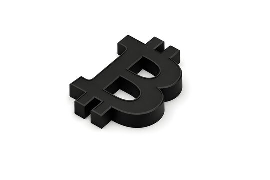 A 3D matte black Bitcoin cryptocurrency symbol isolated on a clean white background, perfect for blockchain technology, digital finance, and modern cryptocurrency investment concepts.