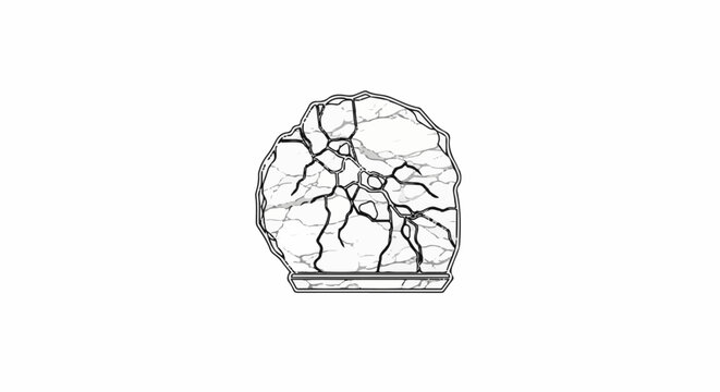 Stylized illustration of a cracked geode on a stand, rendered in black and white