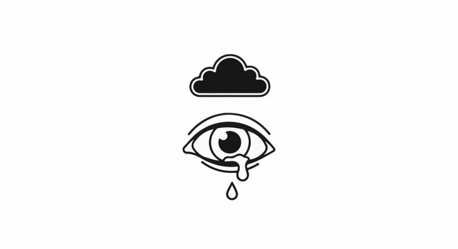 Stylized eye weeping beneath a dark cloud