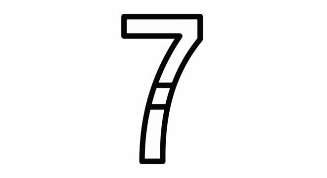 Stylized black outlined numeral seven with curved lines on white