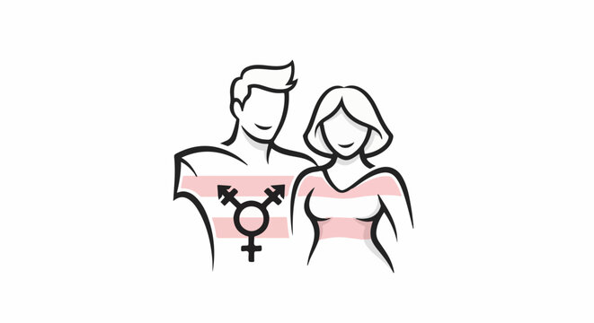 Stylized figures of a person and another person wearing symbols of gender identity