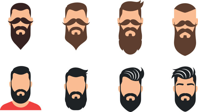 Beard and Mustache Silhouettes Set with Various Styles and Hairstyles for Men&rsquo;s Grooming Logos and Icons