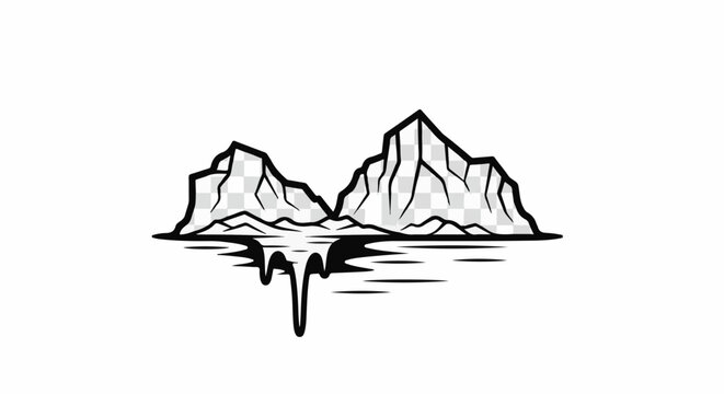 Stylized graphic of jagged icebergs floating in water