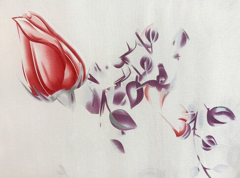 Graphic background of random red and purple tulip flower with white color background. Printed wallpaper and fabric concept. Seamless background texture.