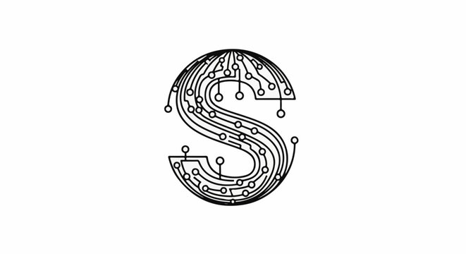Stylized letter S formed by circuit board traces and nodes
