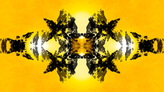 Rorschach test, mysterious symmetrical figures, created by computer.