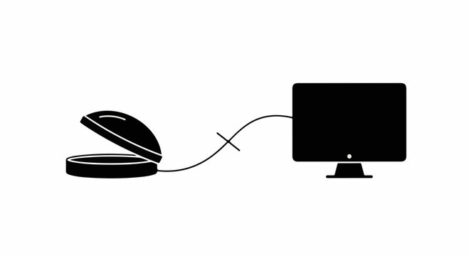 Open scanner connected to computer screen with a crossed-out line symbolizing no connection
