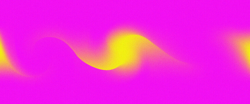 Abstract wavy fluid gradient shape with noise texture on vibrant pink background dynamic flowing form bright yellow highlight energetic abstract art modern digital background