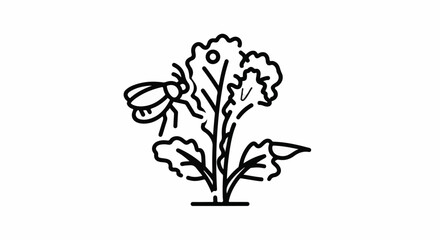 Obraz premium Simple line art of a bee on a leafy green plant
